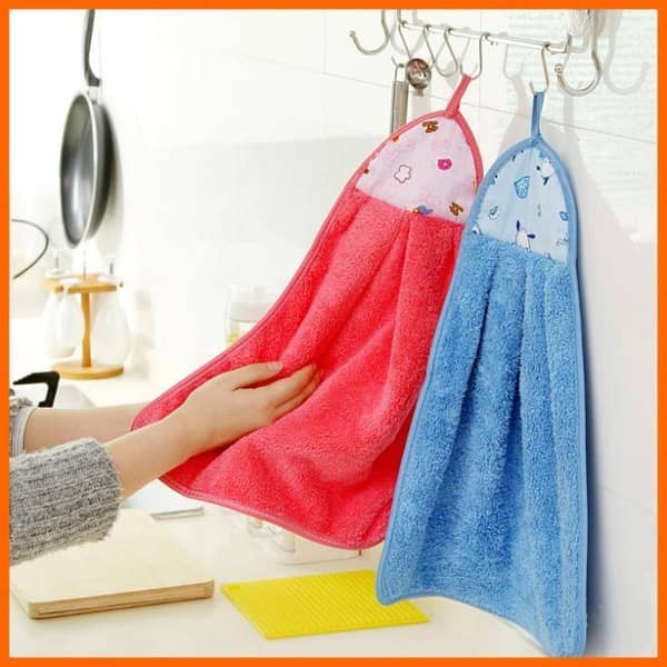 Hook Coral Fleece Kitchen Towel - Absorbent and Stylish Hanging Design