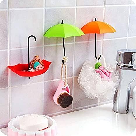 3-Piece Colorful Umbrella Wall Hooks Keychain and Hair Clip Organizer for Decorative Wall Storage