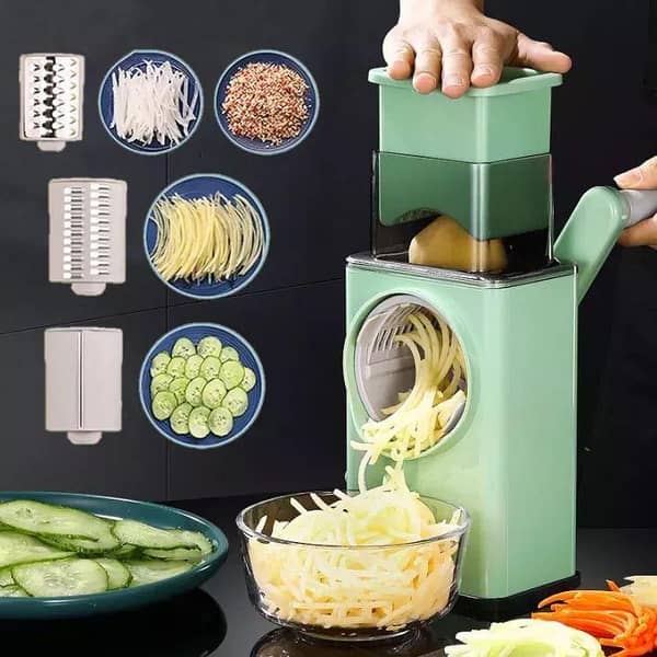 Rotary Cheese Grater and Shredder with Large Feeder and Strong Suction Base,Multifunctional Vegetable slicer,Julienne + Dicer for Kitchen and Outdoors(Green)