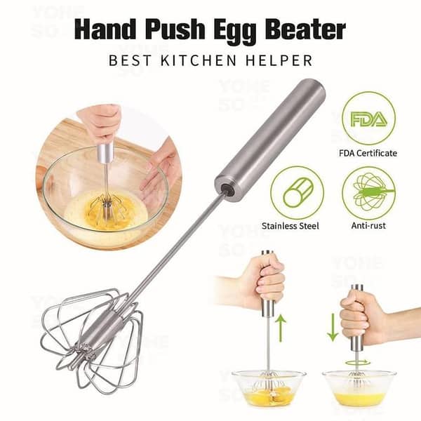 Manual Pressing Egg Beater Stainless Steel Handle Hand Push Semi-automatic Egg Beater Hand Beater Baking Tools