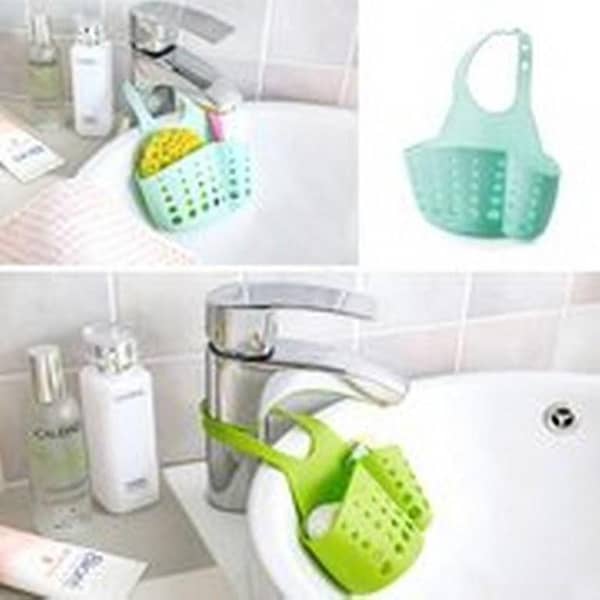 Kitchen Sink Storage Basket – Sponge Holder and Bathroom Organizer with Hanging Shelves and Drain Faucet Design