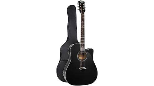 “Classic Black Acoustic Guitar" with black megical device.