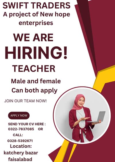 we are hiring teacher male  and female 0328-5392671