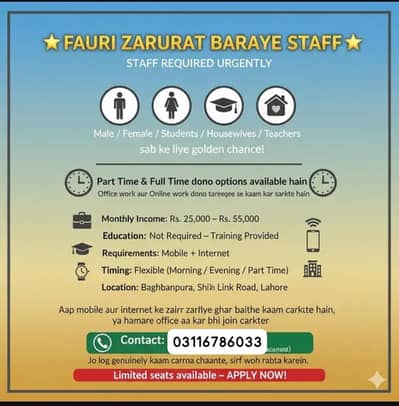 Imesiate staff required for office and online work