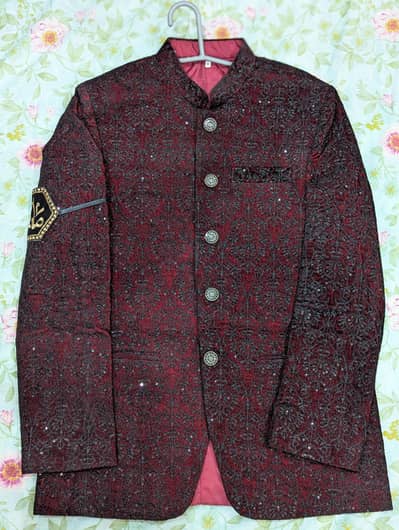 Maroon Embroidered Prince Coat (Sherwani Style)