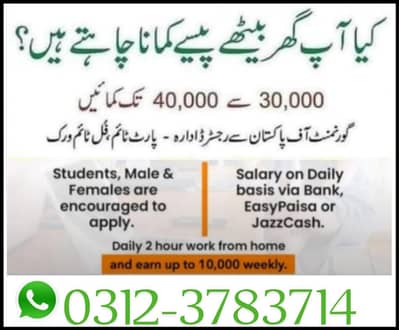 Boys/ girls online job available part time/ full time/ assignment work