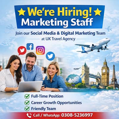 Marketing Staff Required | Social Media Manager | Digital Marketing Jo