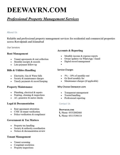 Deewaryn. com - Trusted Property Management Services in Islamabad & RWP