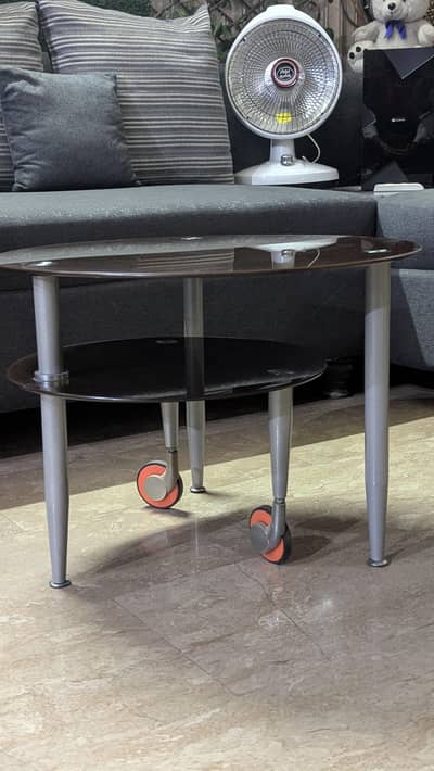 DOUBLE GLASS TABLE IN BROWN COLOR