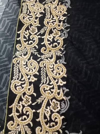 black duppta with embroidery and stone work