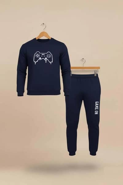 2 PCs polyester  Fleece printed track souite