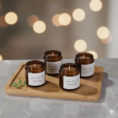 Pack of 4 Scented Candles in Mini Glass Jar with Lid,