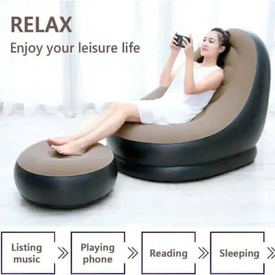 Premium Inflatable Sofa With Foot Stool - Portable & Comfort Lounger