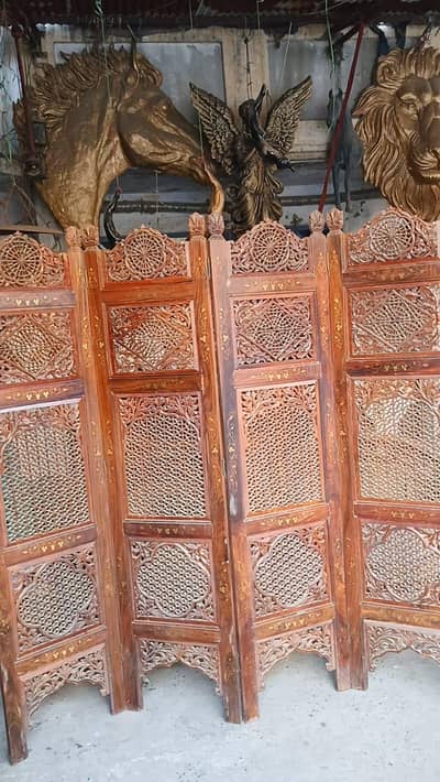 Partition room divider separator wooden screen sheesham  parda antique
