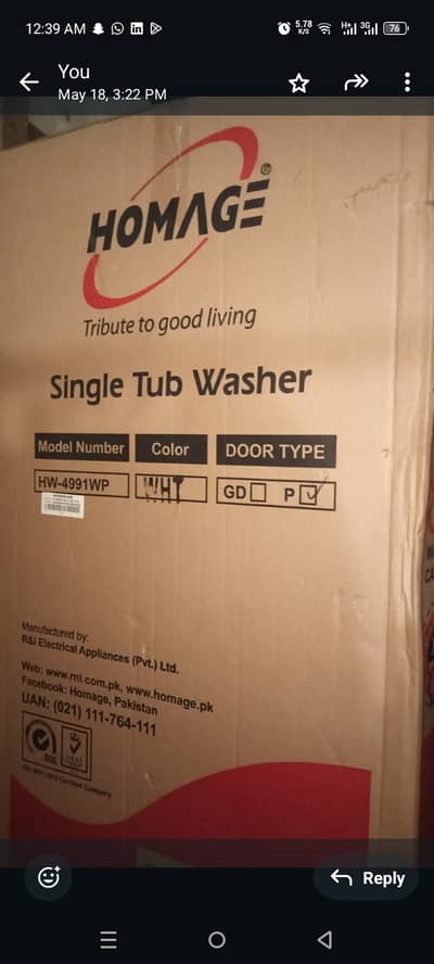 Homeage washing machine new condition