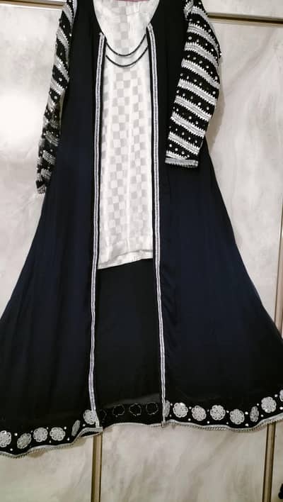 Navy blue long gown & trouser shirt - dupata