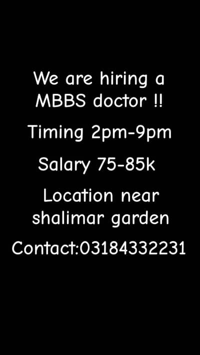 MBBS DOCTOR REQUIRED