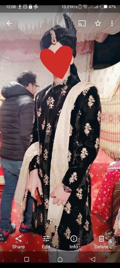 Royal Black Velvet Sherwani Complete Set - Like New (Only 1 Time Used)