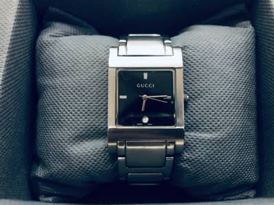 GUCCI S-Steel Square Black Dial Bracelet Women's Watch