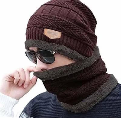 Winter Cap with Neck Warmer Full Set | Topi Hot Cap and Muffler forMen