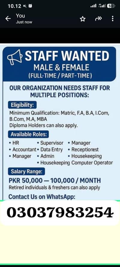 need Staff for office work