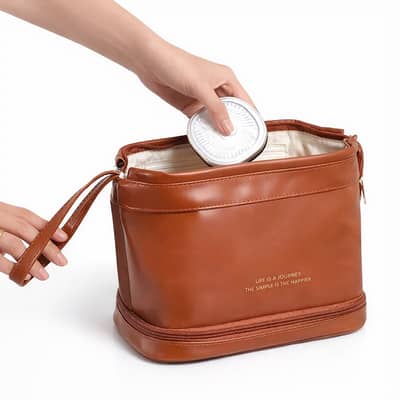 Premium Vegan Leather Travel Toiletry Bag with Dual Compartments