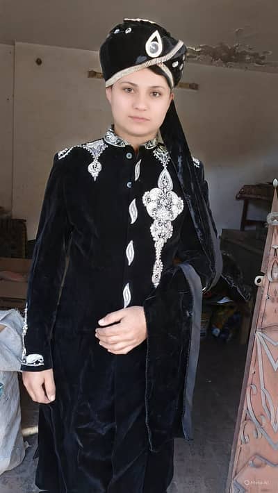 Black Shervani Cordray with kullah