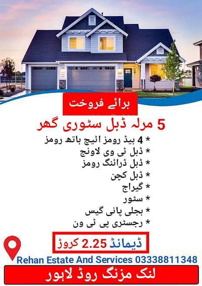 5 Marla Double Storey House For Sale at Link Mozang Road Lahore