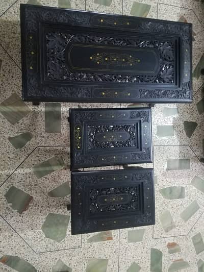 Rosewood Center Table Set Black Colour with Brass Inlay