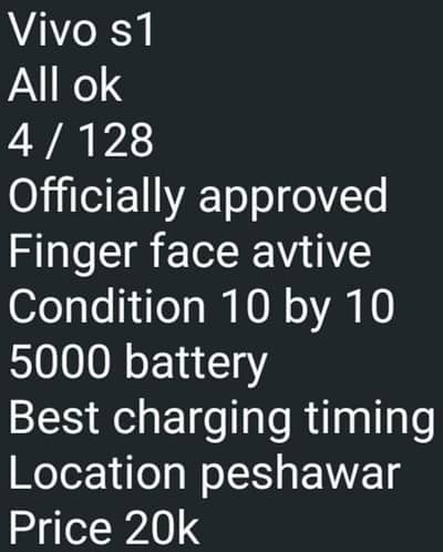 vivo s1 all okay no any fault finger oka dabal sim