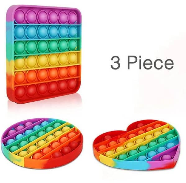 Pack Of 1-3 premium and best quality POP Bubble Squeeze Sensory Fidget Toy Pop It Figit Toy Fidget Toys Special Needs Stress Reliever, Push Bubble Gadgets - Square Rainbow