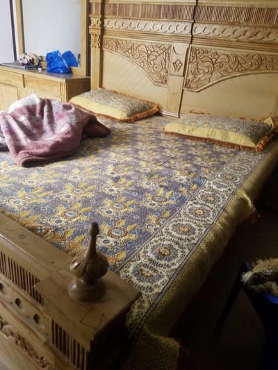 Wooden Bed Set with side tables and dressing table