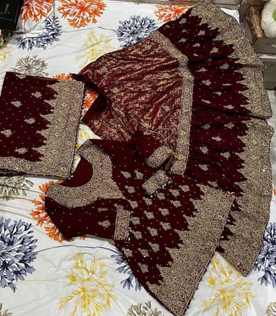 Mehroon Bridal Farshi Lehnga