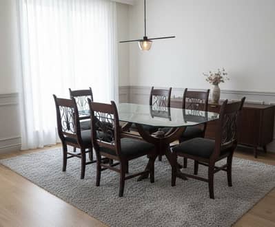 6 chair glass dinning table