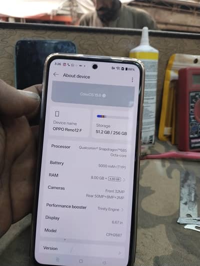 oppo Reno 12f 8.8. 256 box carjar 10. baye 10 he bilkul ok