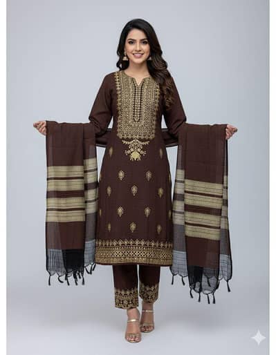 3 pic unstitched embroided khaddar  cash on delivery