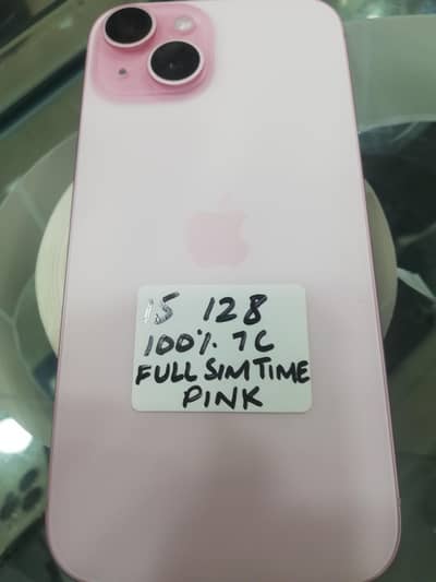 Apple iPhone 15  pink Full sim time 7 battery cycle 100 health