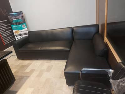 Premium look  L Shaped black leather sofa + premium cushioning sofa