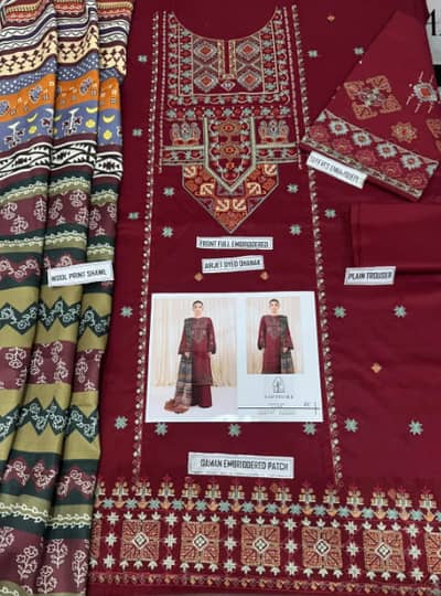 3 Pcs Women's Unstitched Embroidered Suit