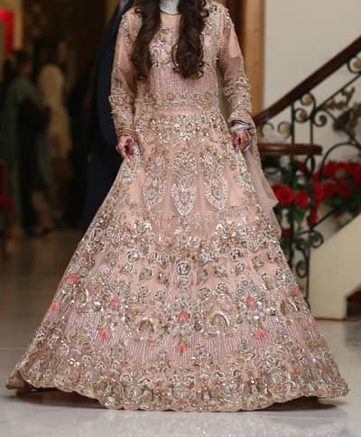 Luxury Bridal Maxi Dress – Heavy Embroidery | Elegant Peach Color