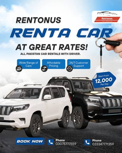 Rent-A-Car  +  Professional Driver – Book Anywhere in Pakistan”
