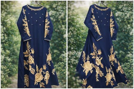 Navy Blue Embroidered Maxi dress