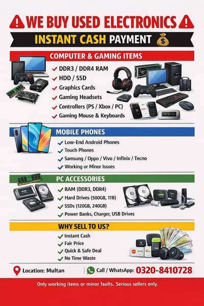 We Buy Used Electronics | Instant Cash | Multan
