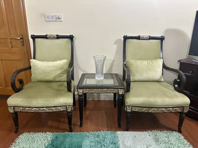 Premium Solid Wood Hand-Carved Chairs with Side Table