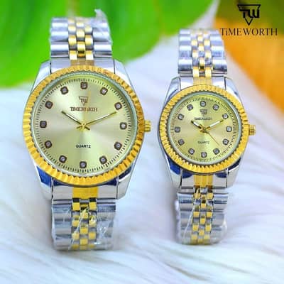 TIME WORTH LIXURY COUPLE WATCHES TWO TONE GOLD & SILVER DIAL