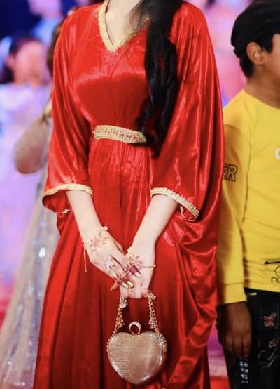 Royal  Red Velvet Kaftan – Gold Embellished Neckline & Sides