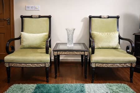 Premium Solid Wood Hand-Carved Chairs with Side Table