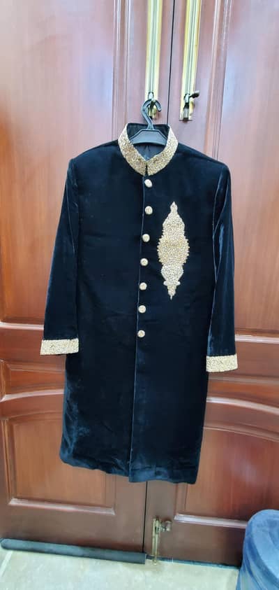 Black Velvet Sherwani for Sale - Almost New