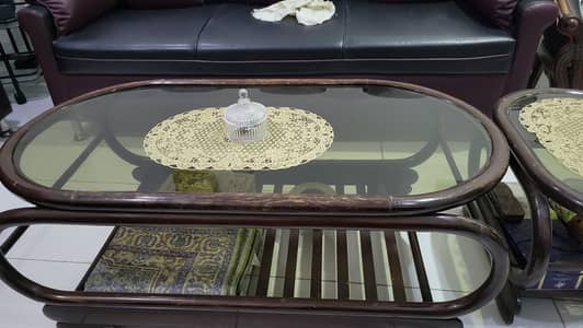 Premium Oak Wood Coffee Table Set (1 Center + 2 Side)