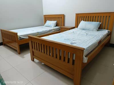 Wooden Two Single Beds In Modern Style